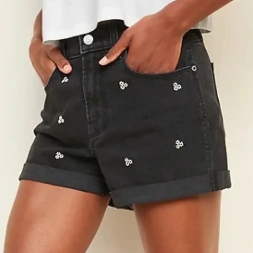 Old Navy Black Floral Denim Shorts